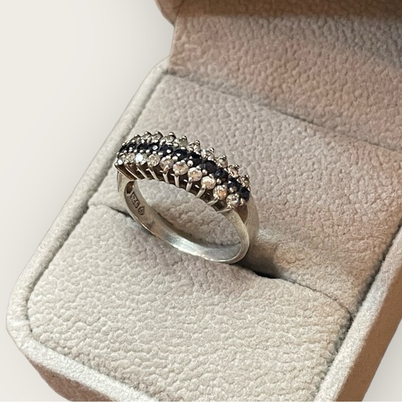 Sapphire & Cubic Zirconia Sterling Silver Ring (7.5) - Picture 8 of 11